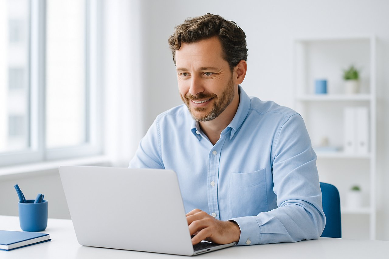Founder running a strategic audit on a laptop