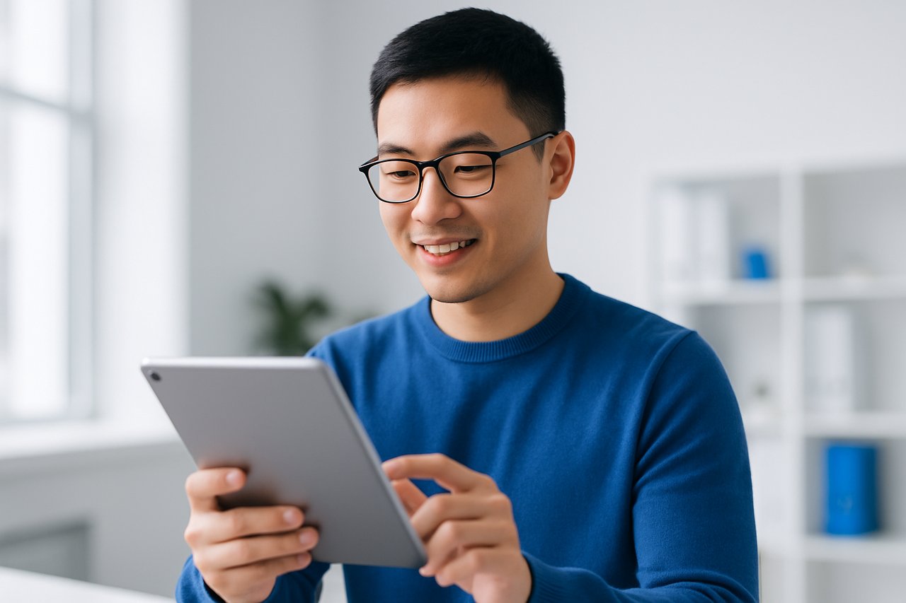 Person reading a newsletter on a tablet