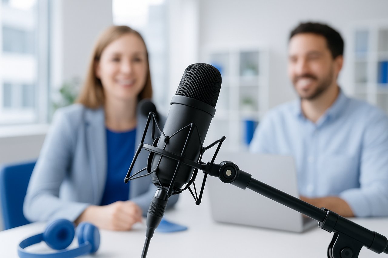 Podcast microphone in a recording studio