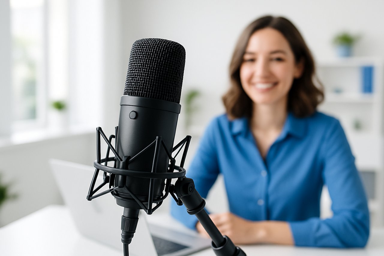 Microphone with ambient studio lighting