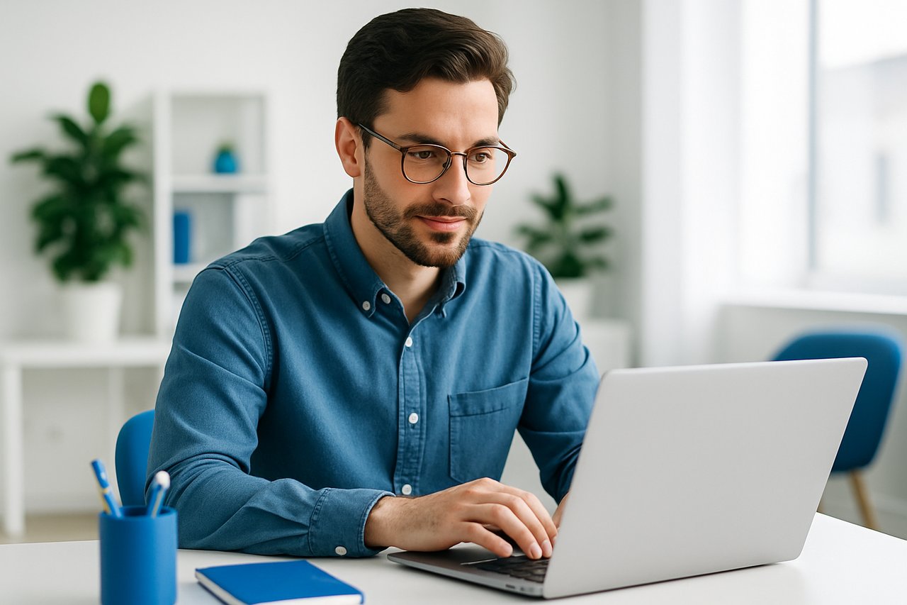 Editor reviewing a guest article pitch on a laptop
