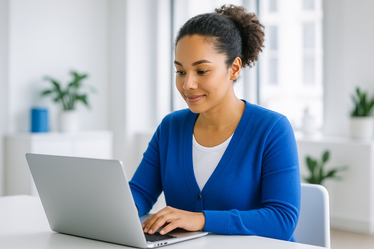 Curator reviewing newsletter content on a laptop
