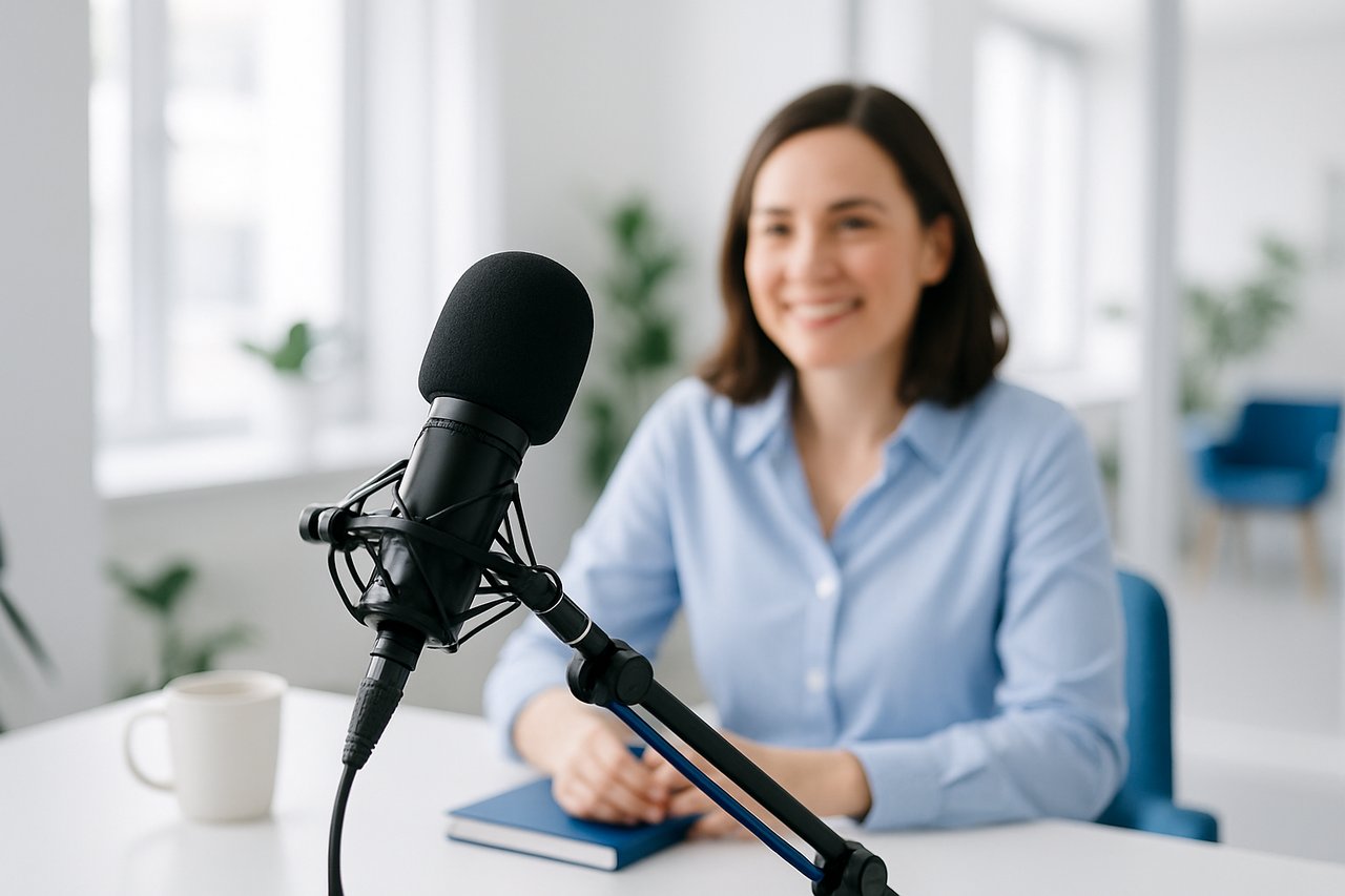 Podcast microphone in a recording studio
