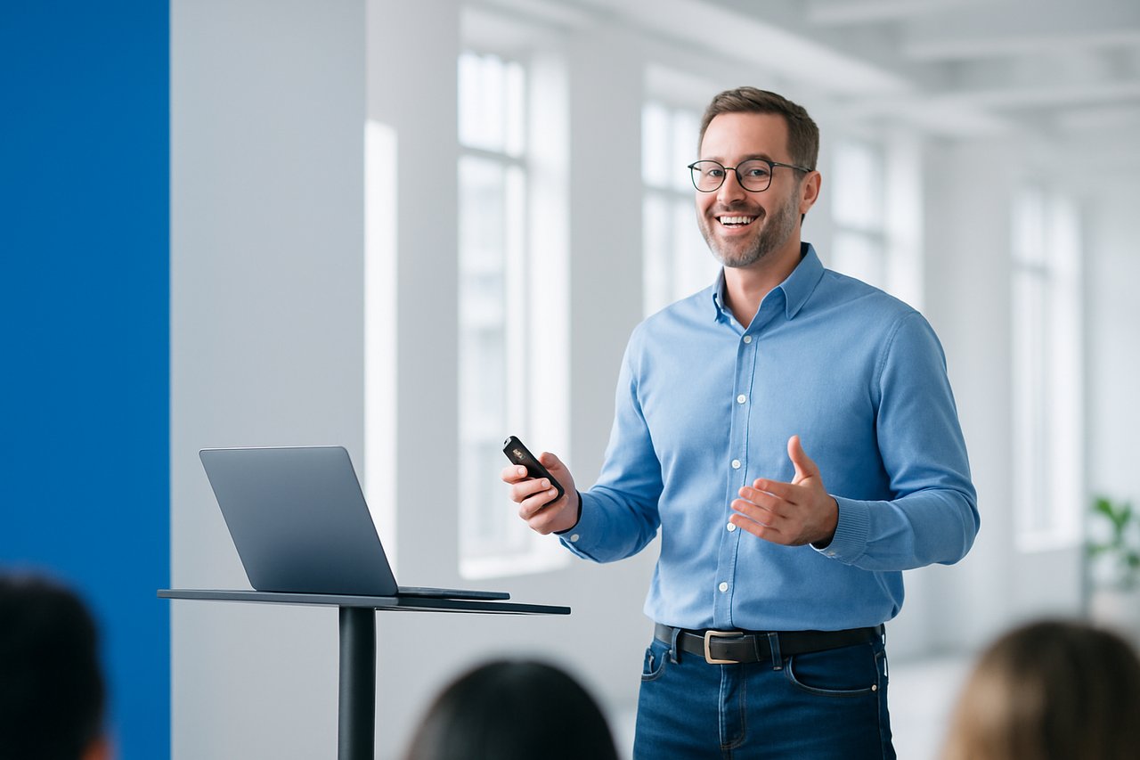 Speaker on a conference stage